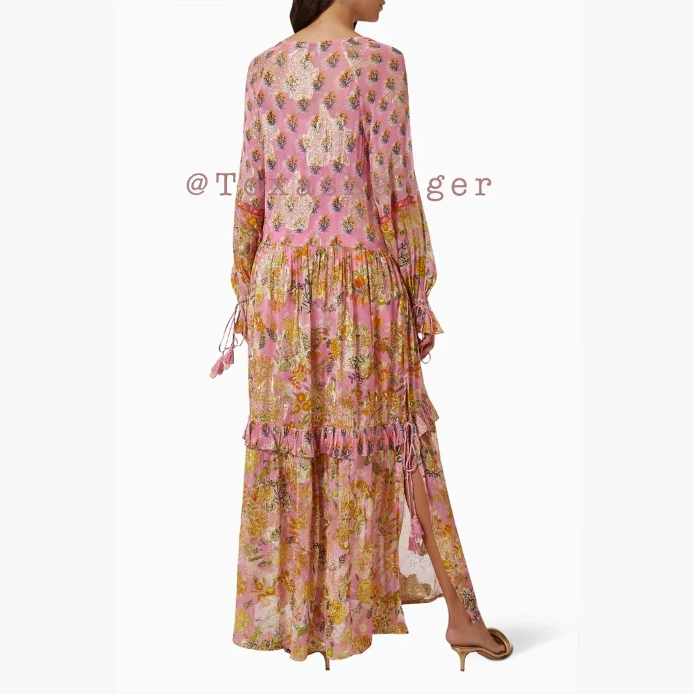 NWT HEMANT & NANDITA Dhea Kaftan M Medium Canary Yellow Taffy - Picture 8 of 16